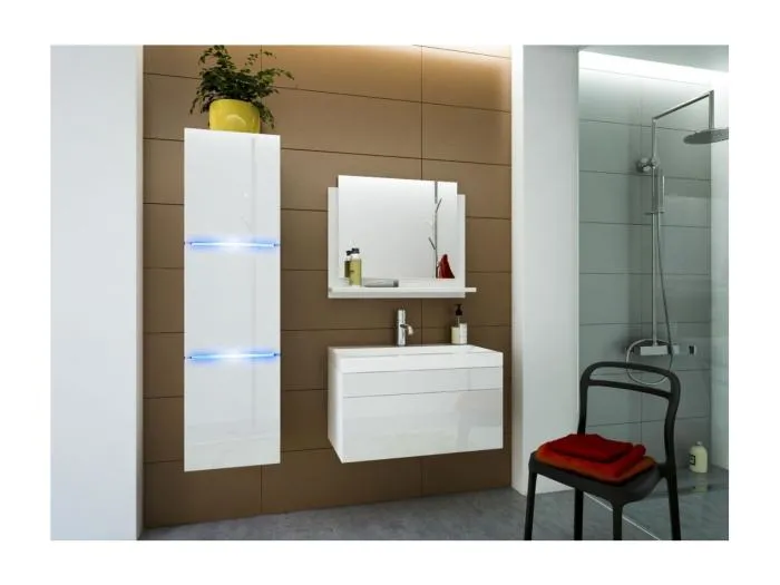 Badezimmermöbel-Set Weiß, Kollektion RAVEN. Hochschrank, Unterschrank, Waschbecken 80cm