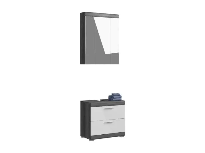 Set Badezimmer SCOTT – Waschtischunterschrank und Stauraum mit Spiegel