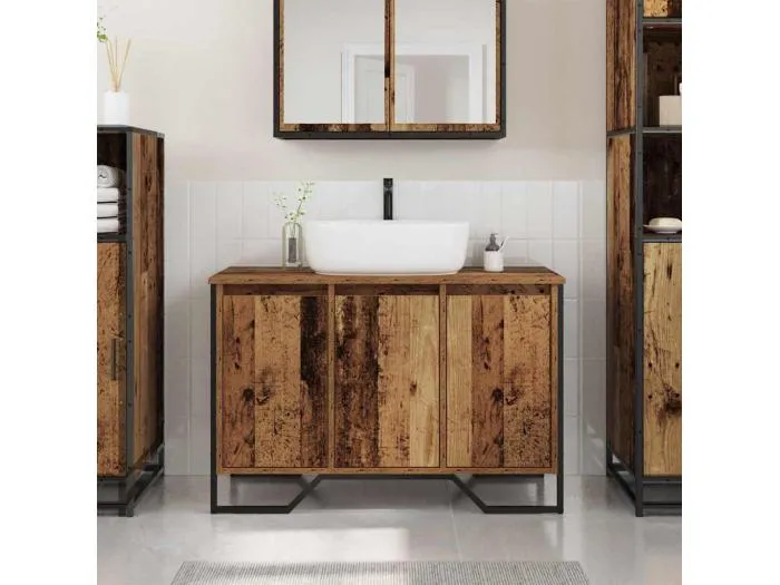 Waschbeckenunterschrank Altholz 91 x 35 x 60 cm Holzwerkstoff