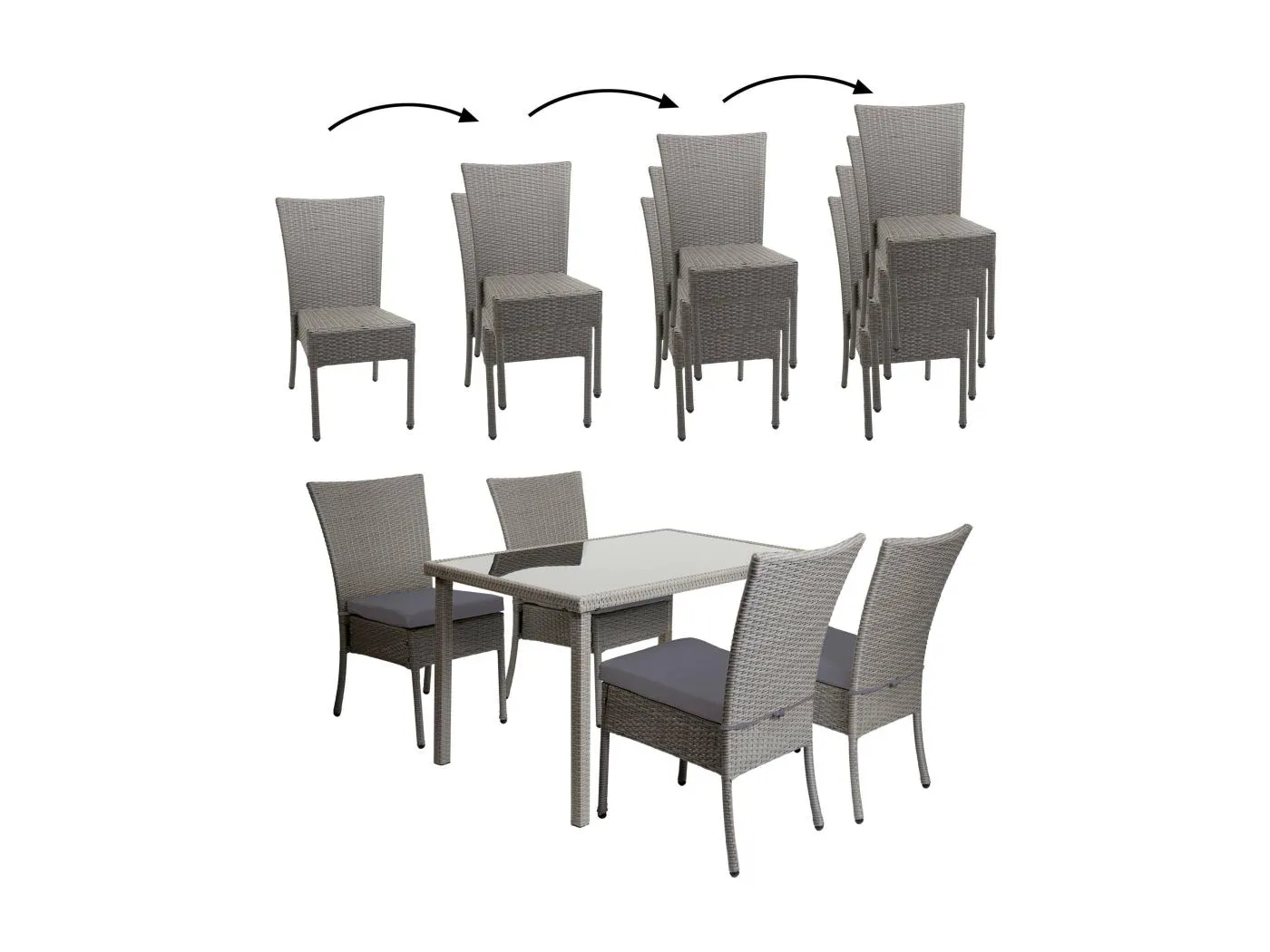 Poly-Rattan Garnitur MCW-G19 (5-teilig), Grau, Kissen dunkelgrau