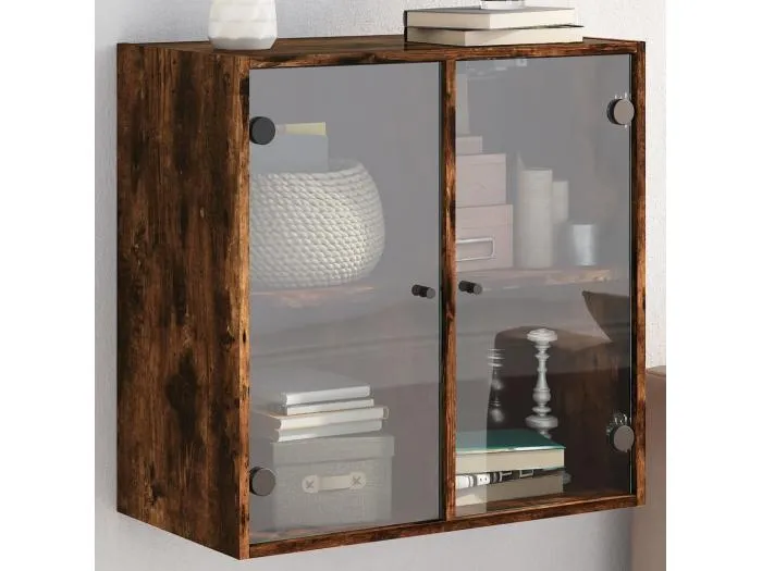 Wandschrank,Wandhängeschrank mit Glastüren Räuchereiche 68x37x68,5 cm -gkd546812