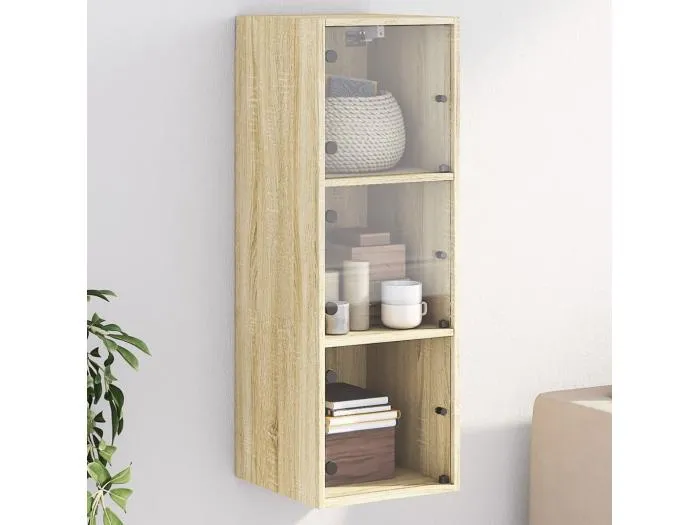 Wandschrank,Wandhängeschrank mit Glastüren Sonoma-Eiche 35x37x100 cm -gkd977958