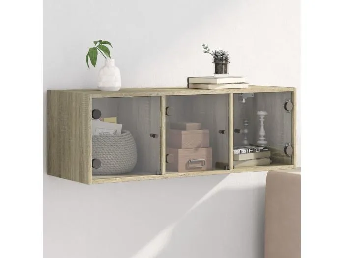 Wandschrank,Wandhängeschrank mit Glastüren Sonoma-Eiche 102x37x35 cm -gkd277342
