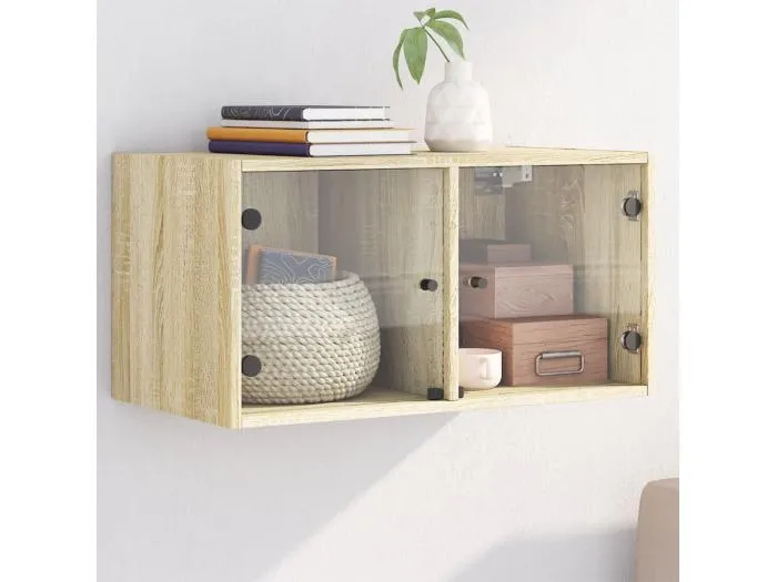 Wandschrank,Wandhängeschrank mit Glastüren Sonoma-Eiche 68,5x37x35 cm -gkd596150