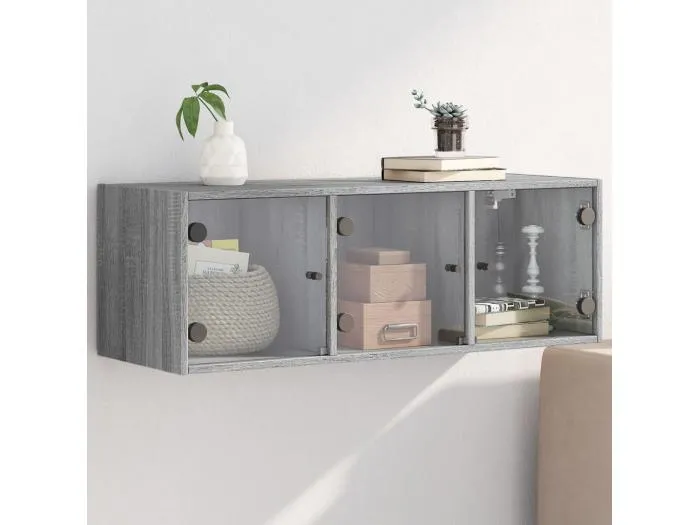 Wandschrank,Wandhängeschrank mit Glastüren Grau Sonoma 102x37x35 cm -gkd713200