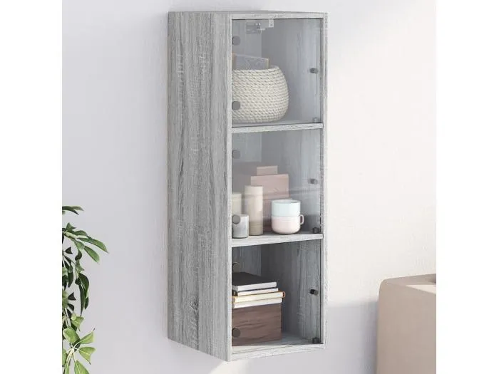 Wandschrank,Wandhängeschrank mit Glastüren Grau Sonoma 35x37x100 cm -gkd213677