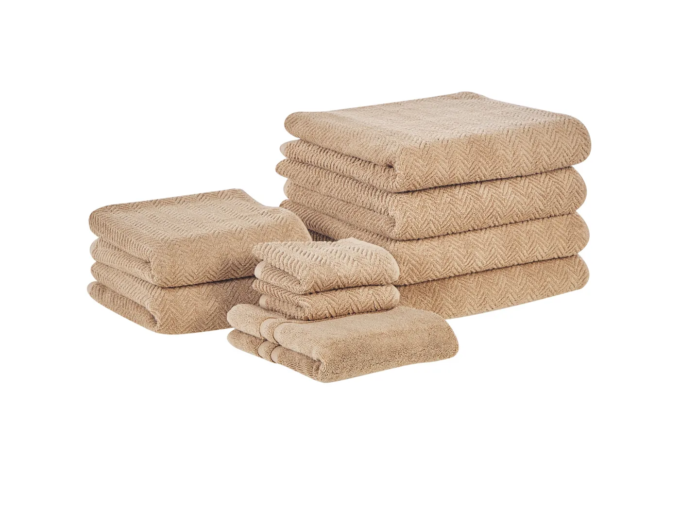 Luxus Handtuch Set mit Badematte Frottee Baumwolle beige 9-teilig Modern Mitiaro