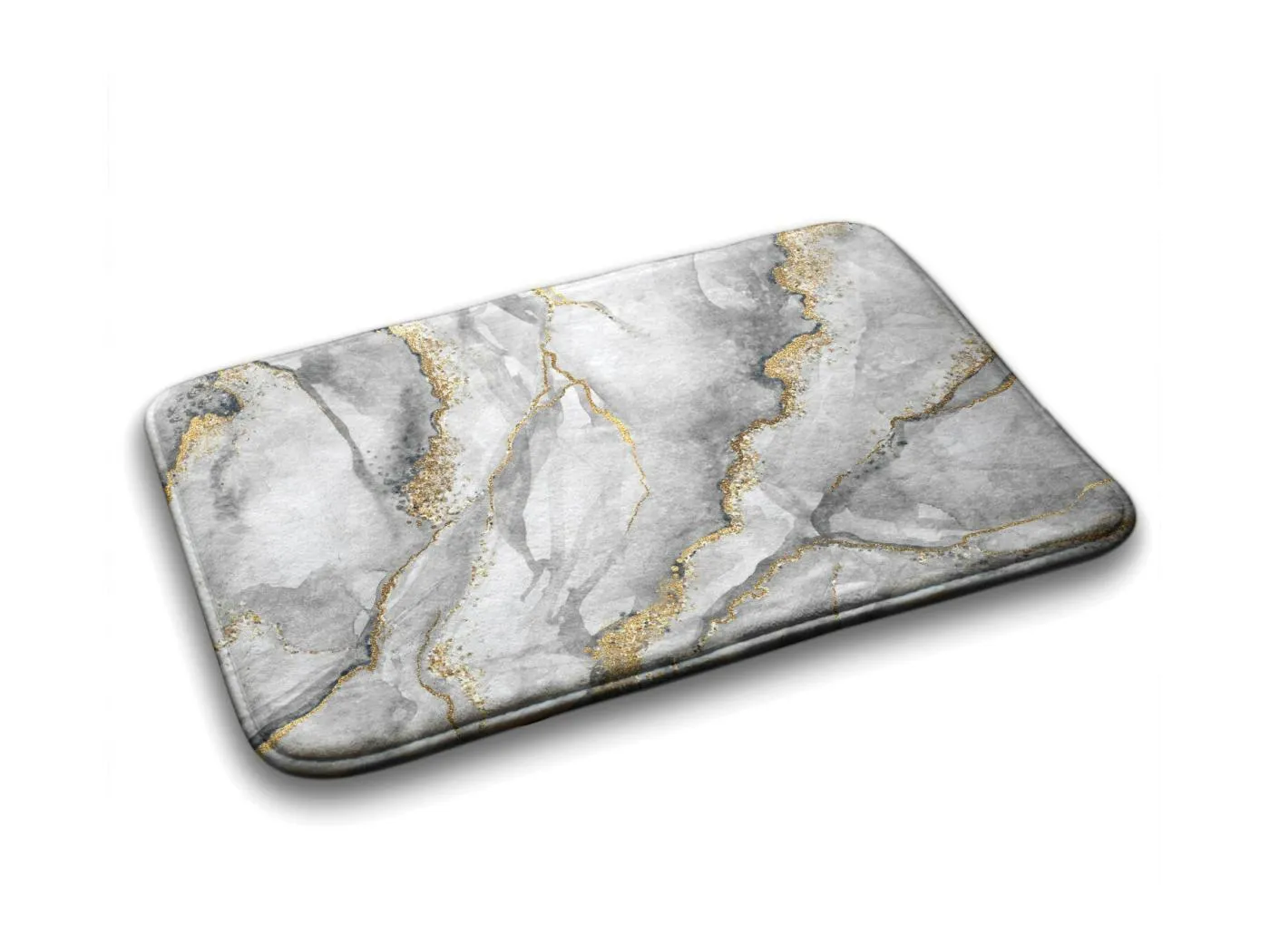 Weicher Badezimmerteppich 90 x 60 cm – eleganter rutschfester Badezimmerteppich aus grauem Marmor