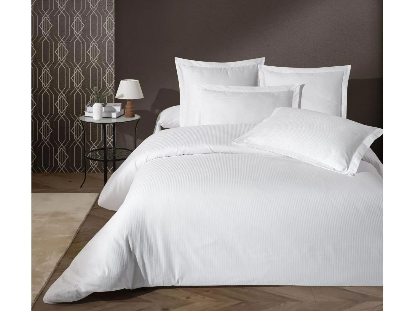 Bettwäschegarnitur 1 Bettbezug 260x240 cm+2 Kopfkissenbez 63x63 cm aus Baumwollsatin gestreift