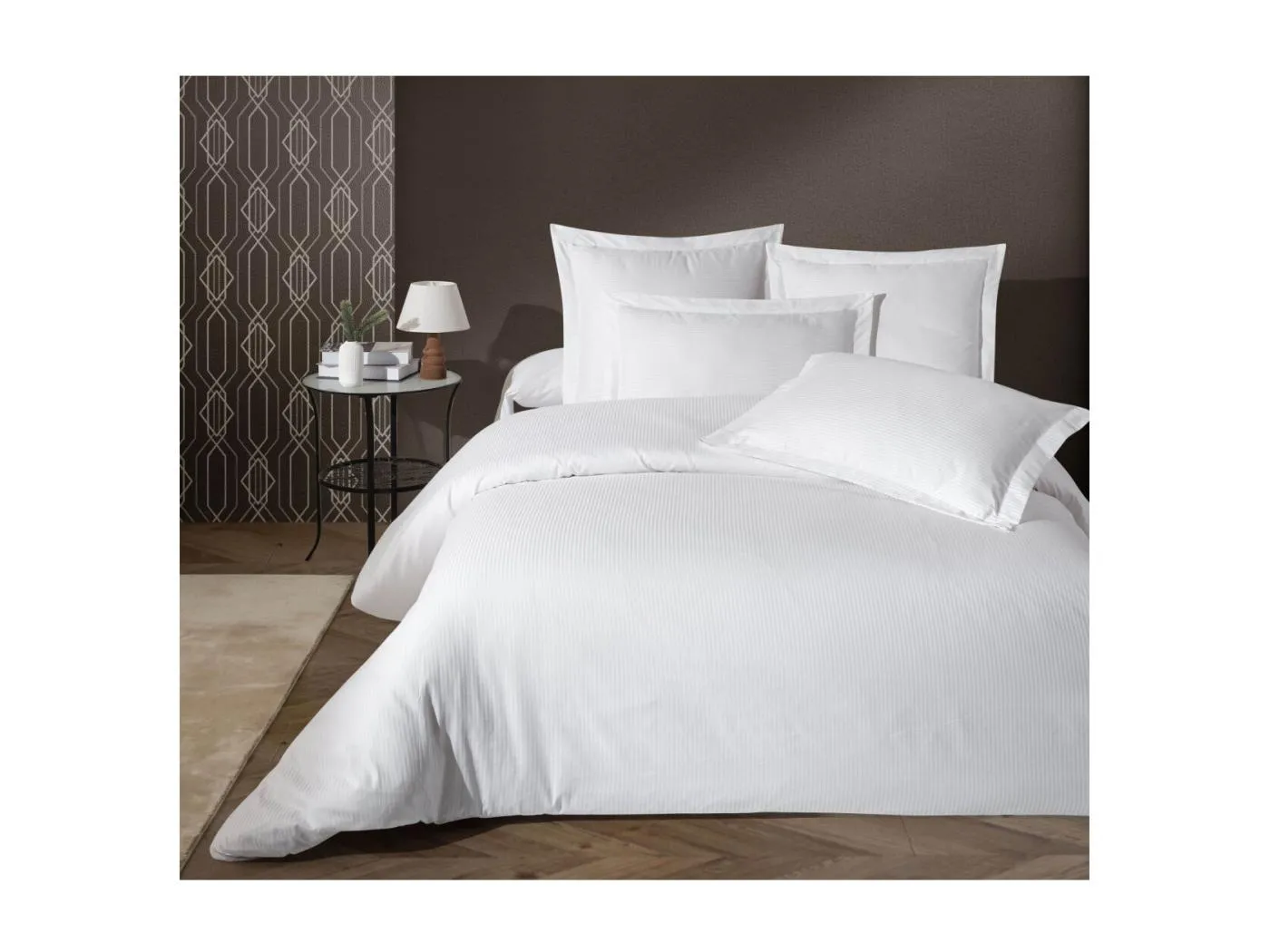 Bettbezug für 2 Personen 260x240 cm aus Baumwollsatin gestreift