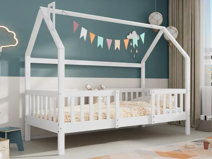 Hochbett aus Holz - 90x200 cm - mit Lattenrost - Weiß