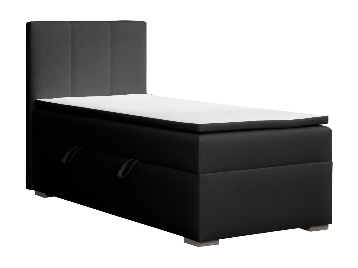 EINZELBETT mit Bettkasten und Topper Seite Links Monaco Mini 100x200 cm, Soft 11 (Schwarz)