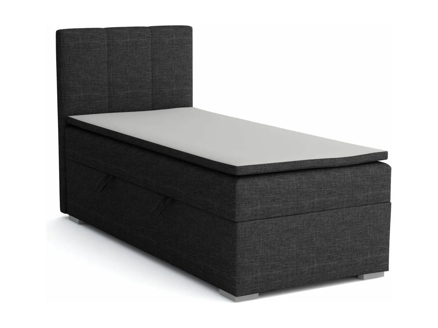 EINZELBETT mit Bettkasten und Topper Seite Links Monaco Mini 100x200 cm, Lux 23 (Schwarz)