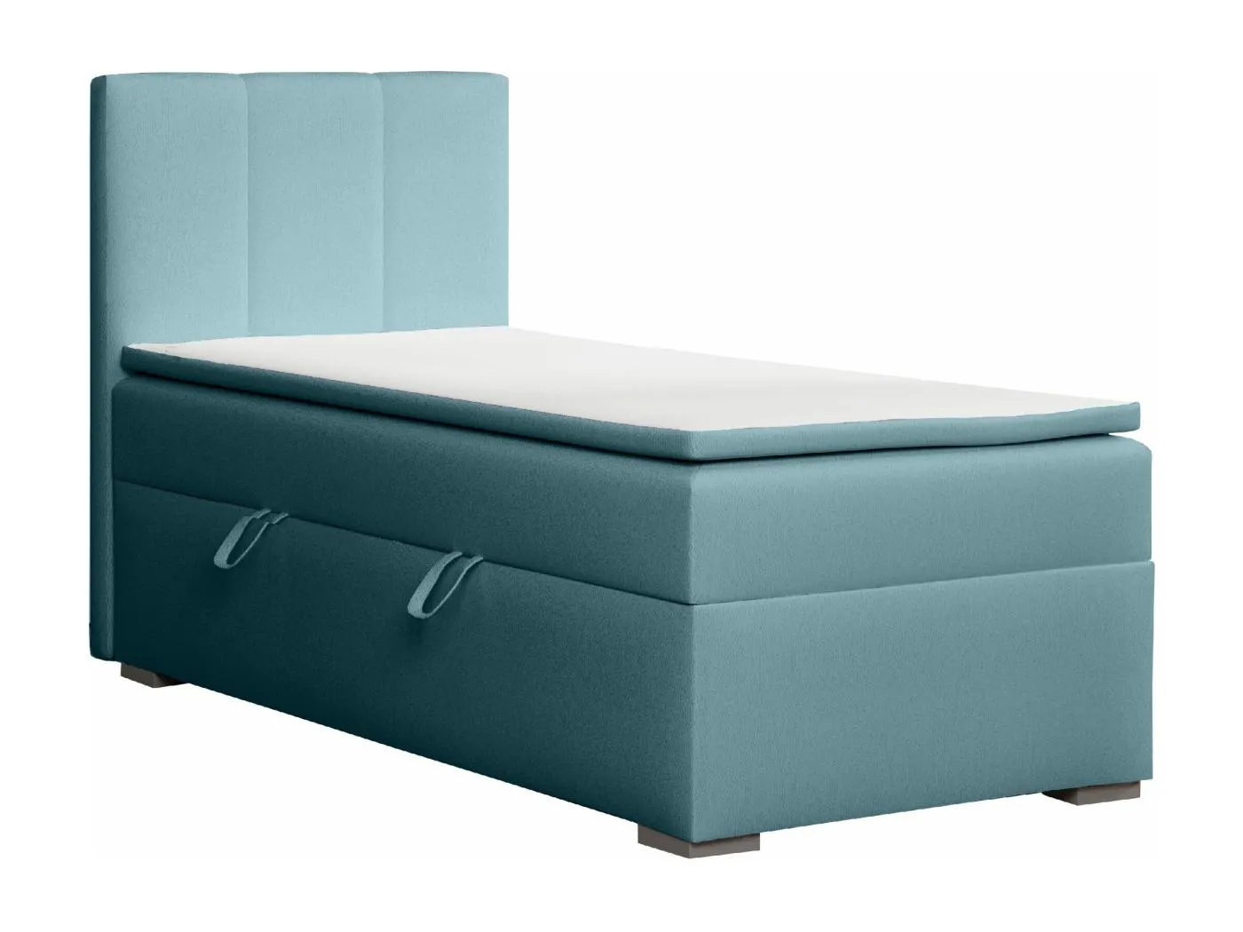 EINZELBETT mit Bettkasten und Topper Seite Links Monaco Mini 100x200 cm, Soft 08 (Pastellblau)