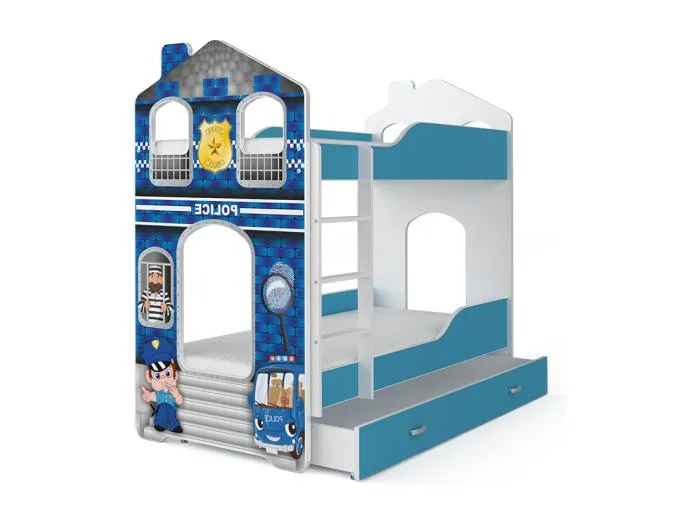 KINDERETAGENBETT mit Bettkasten Horman 190x80 cm, Blaue Polizei
