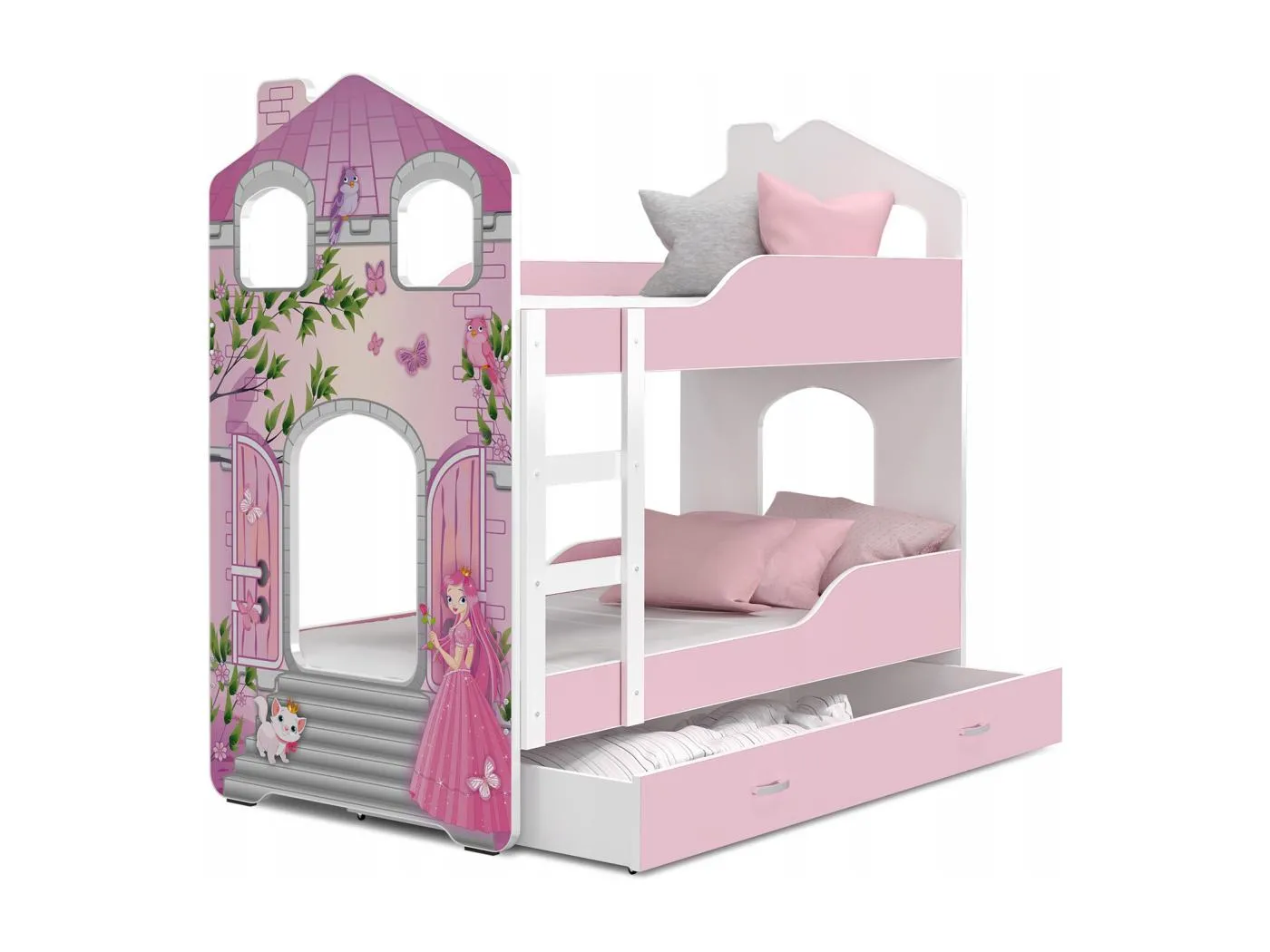 KINDERETAGENBETT mit Bettkasten Horman 160x80 cm, Rosa Prinzessin