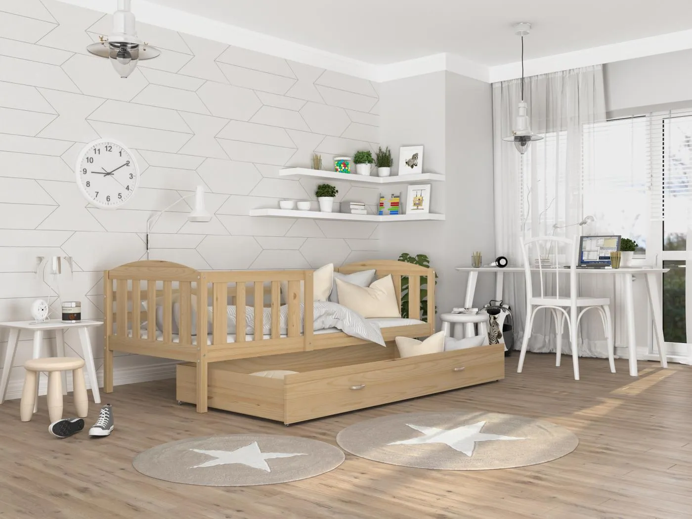 KINDERBETT mit Bettkasten Matratze Jacob 200x90 cm, kiefer Korpus / kiefer Schublade
