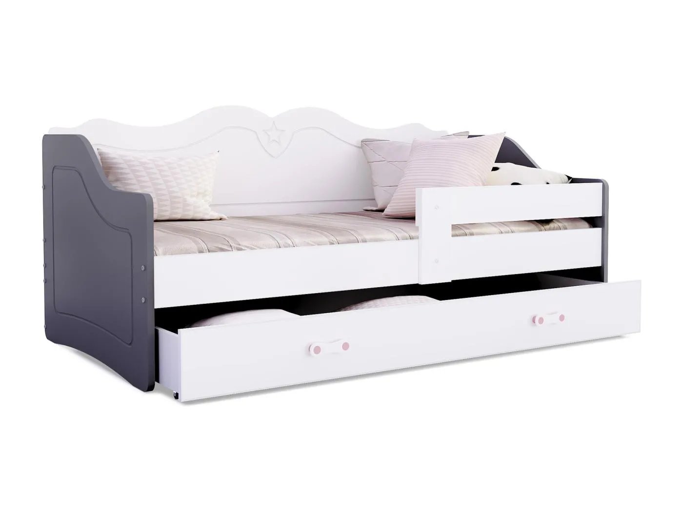 KINDERBETT mit Bettkasten Princess 160x80 cm, Weiss/Grau