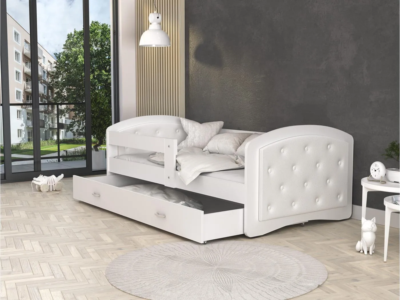 KINDERBETT mit Knopfen Matratze Pixie 180x80 cm, Weiss