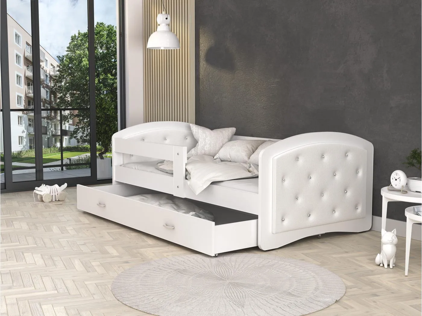 KINDERBETT mit Kristallen Matratze Pixie 180x80 cm, Weiss