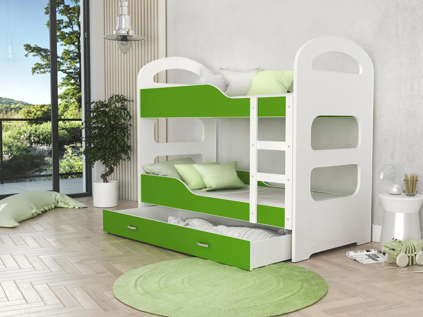 KINDERETAGENBETT mit Bettkasten Matratze Nero 160x80 cm, Grün