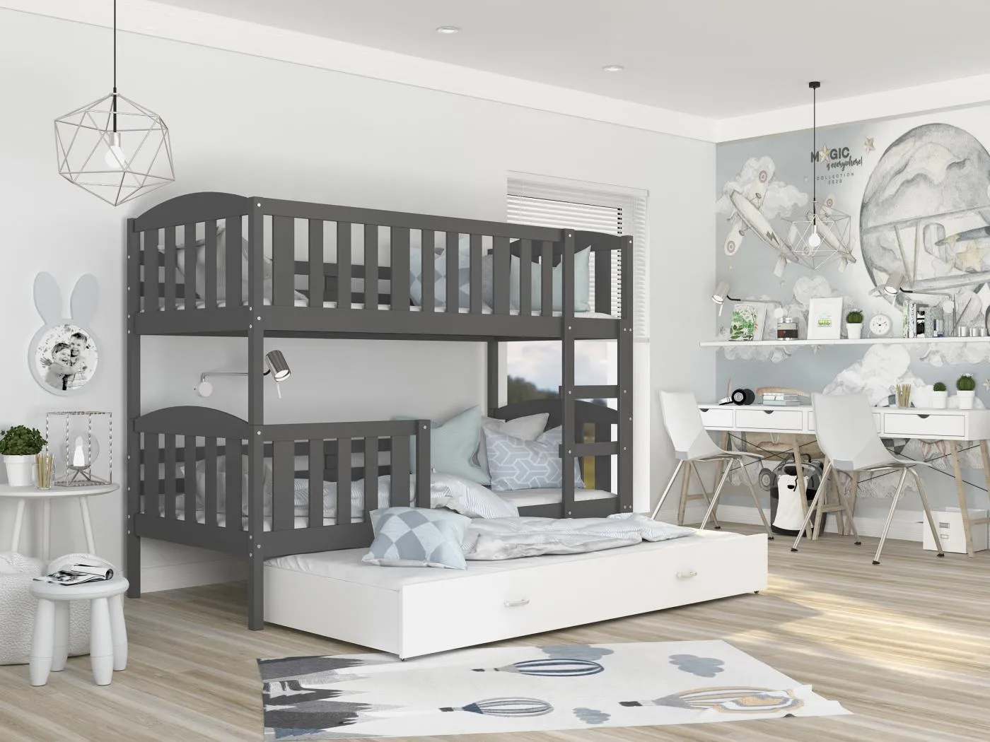 KINDERETAGENBETT 3 Betten Matratze Jett 190x80 cm, Grau