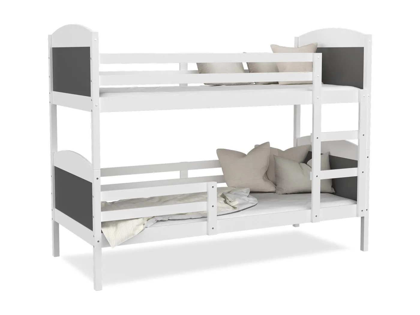 KINDERETAGENBETT mit Matratze Mateo 190x80 cm, weißer Korpus / graue Einsätze