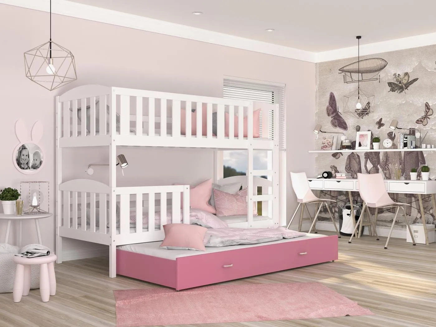 KINDERETAGENBETT 3 Betten Jett 190x80 cm, Rosa