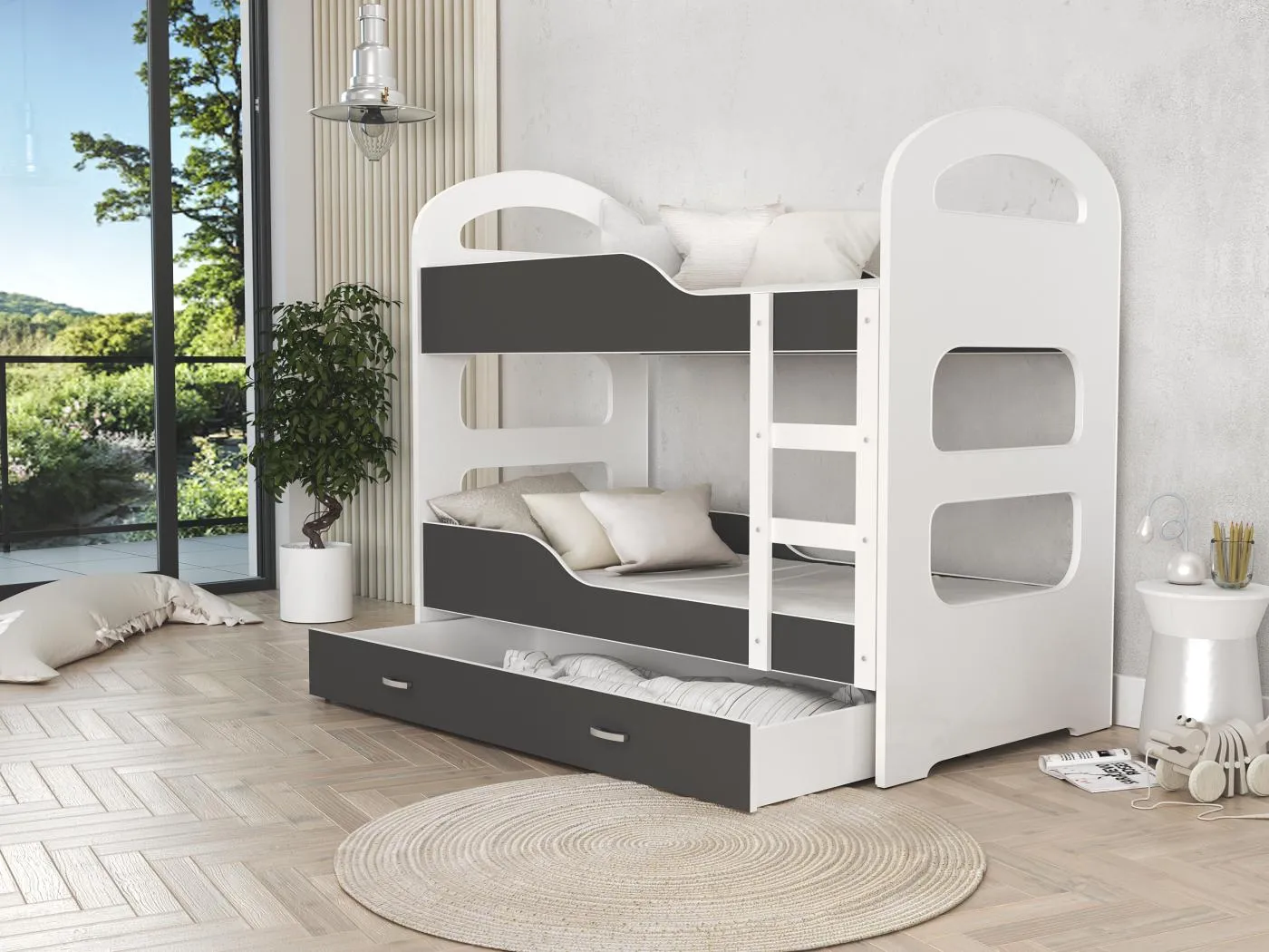 KINDERETAGENBETT mit Bettkasten Nero 160x80 cm, Grau