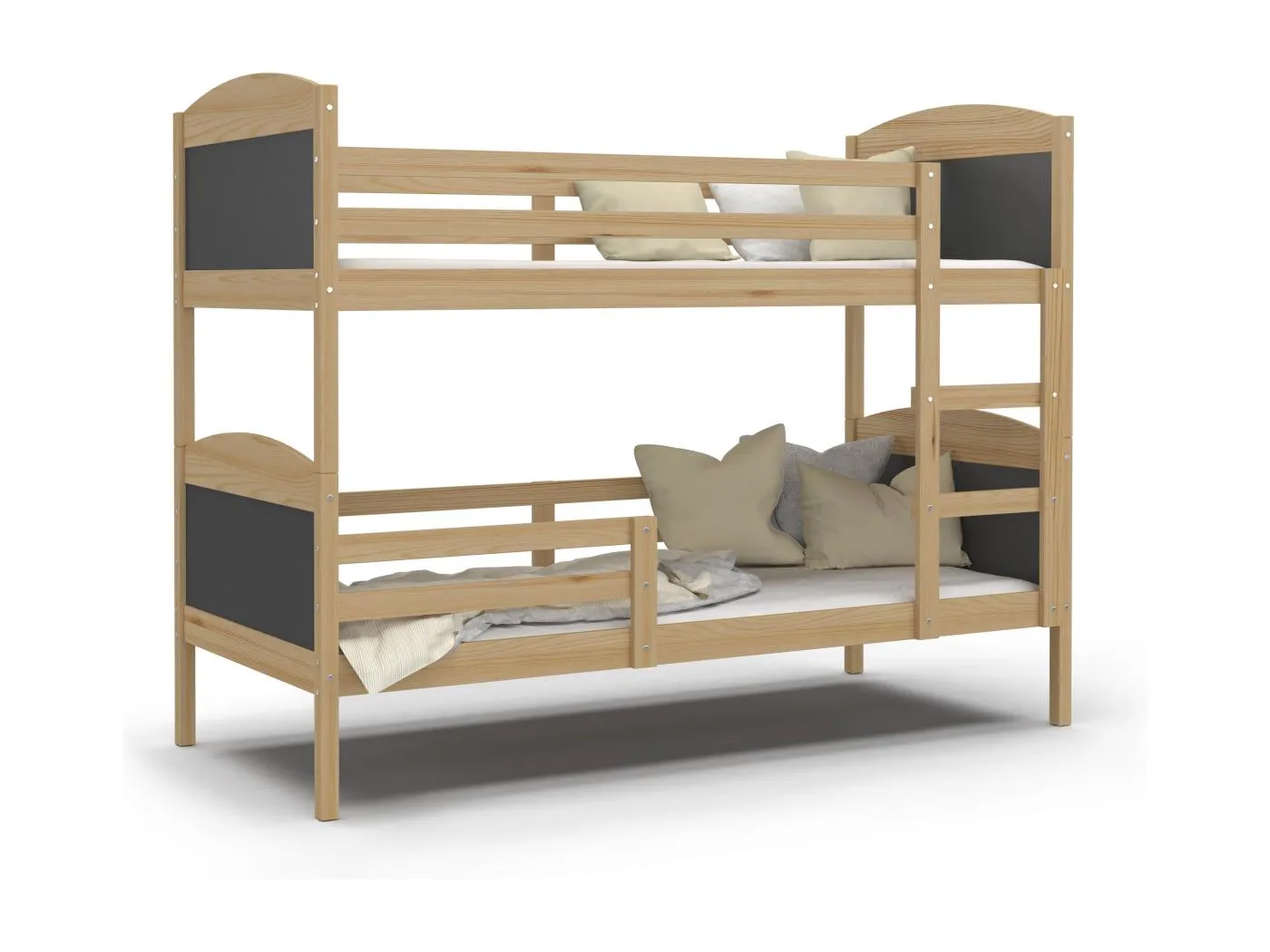 KINDERETAGENBETT Mateo 200x90 cm, Korpus Kiefer / Einsätze grau