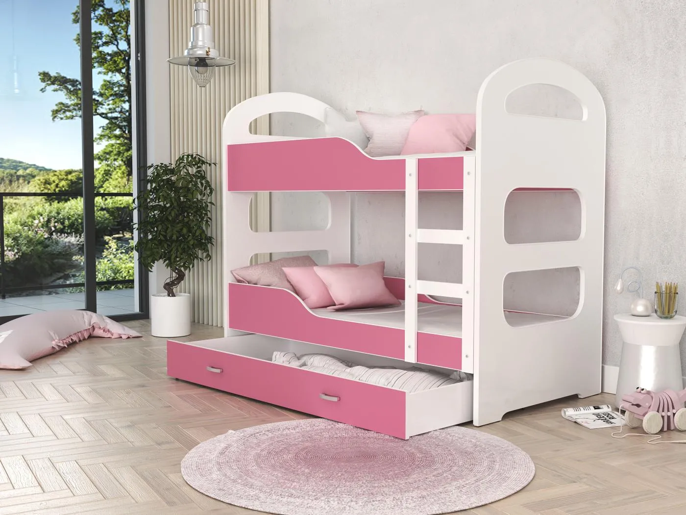 KINDERETAGENBETT mit Bettkasten Matratze Nero 160x80 cm, Rosa