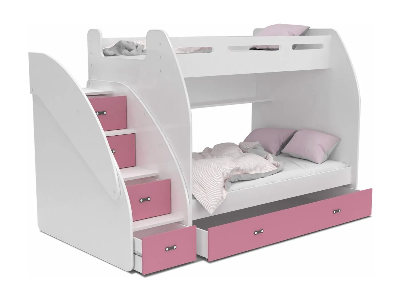 KINDERETAGENBETT mit Bettkasten Matratze Bonini 120x200 cm, weißer Korpus / rosa Einsätze