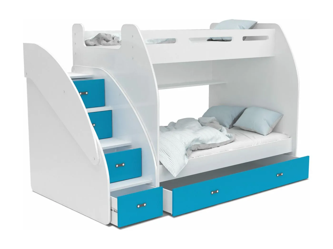 KINDERETAGENBETT mit Bettkasten Matratze Bonini 120x200 cm, weißer Korpus / blaue Einsätze