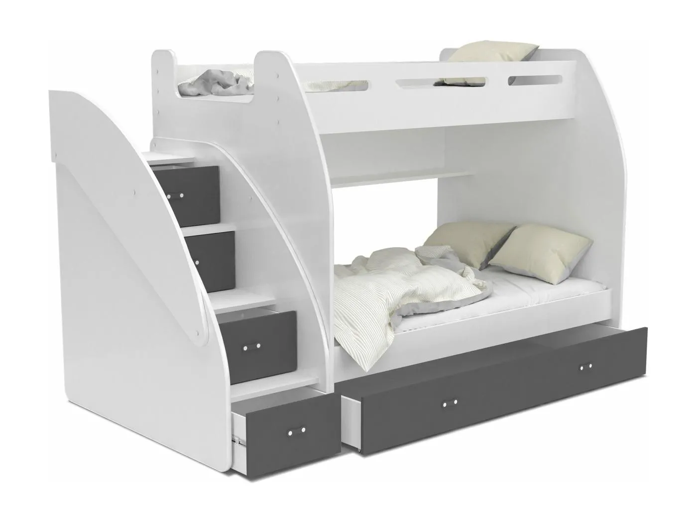 KINDERETAGENBETT mit Bettkasten Bonini 120x200 cm, weißer Korpus / graue Einsätze