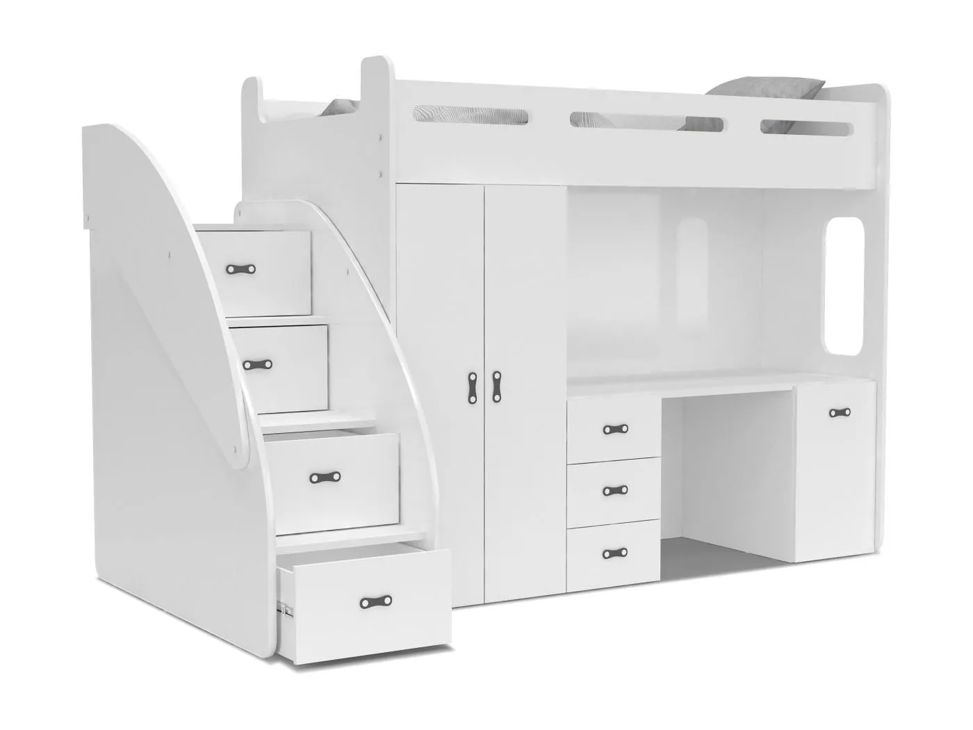 KINDERETAGENBETT mit Schreibtisch Bonini Plus 80x200 cm, weißer Korpus / weiße Einsätze