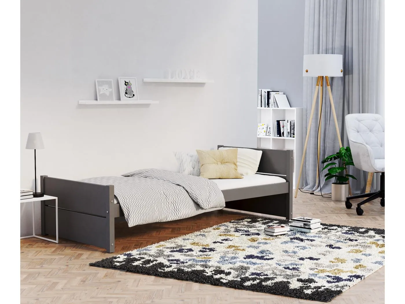 EINZELBETT für Kinder Hann 200x90 cm, Grau