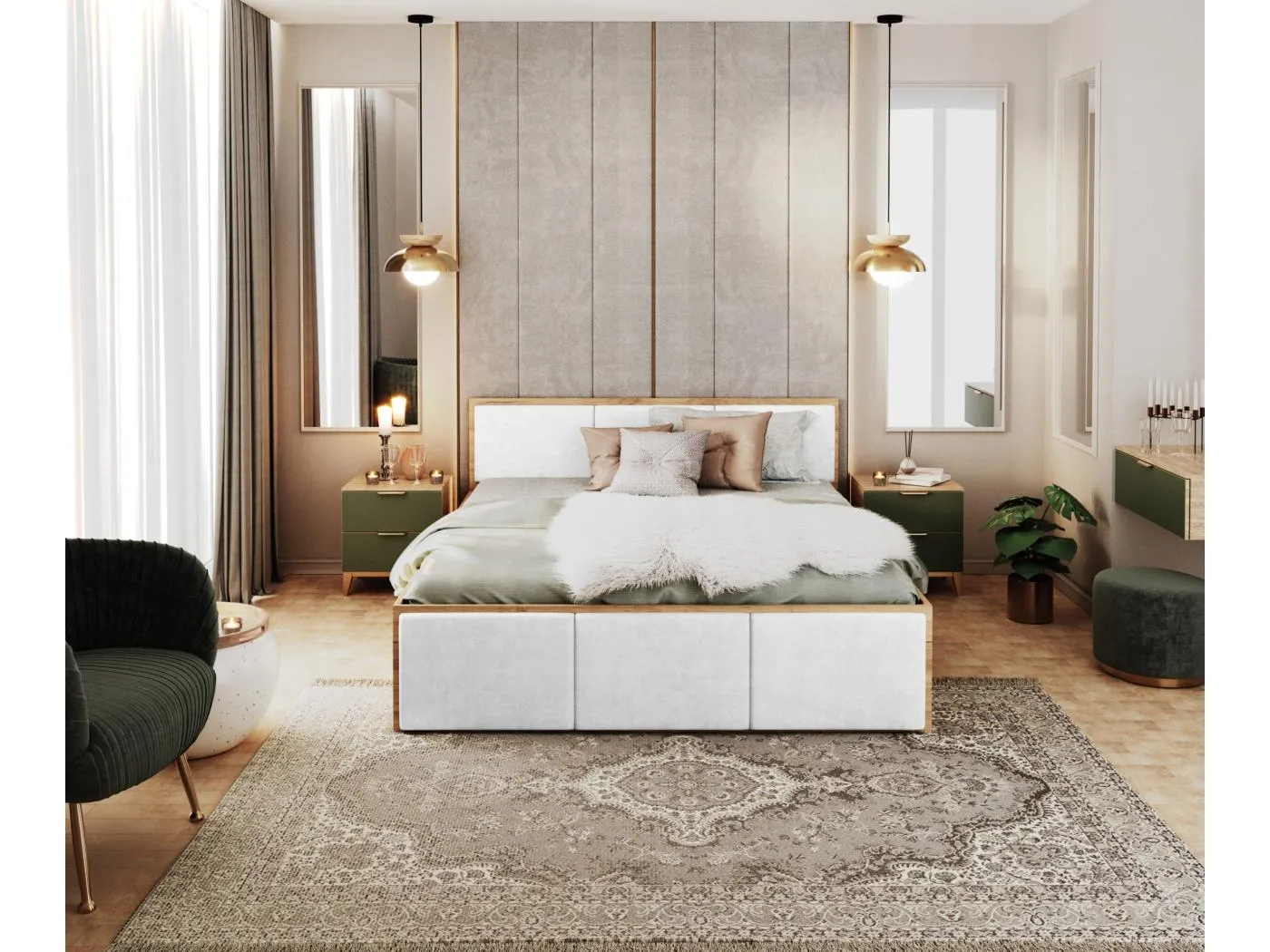 DOPPELBETT mit Bettkasten Ampo T 140x200 cm, Korpus aus Krafteiche + weißer Stoff