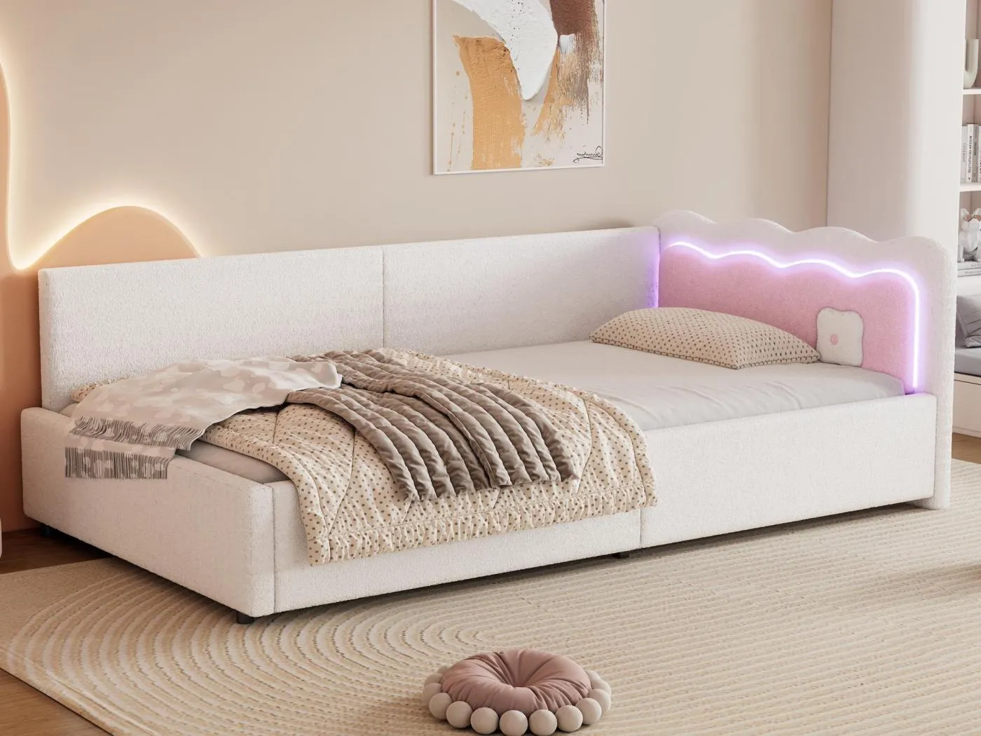 Himmelbett 90x200 cm - mit LED-Beleuchtung - mit Lattenrost - Weiß