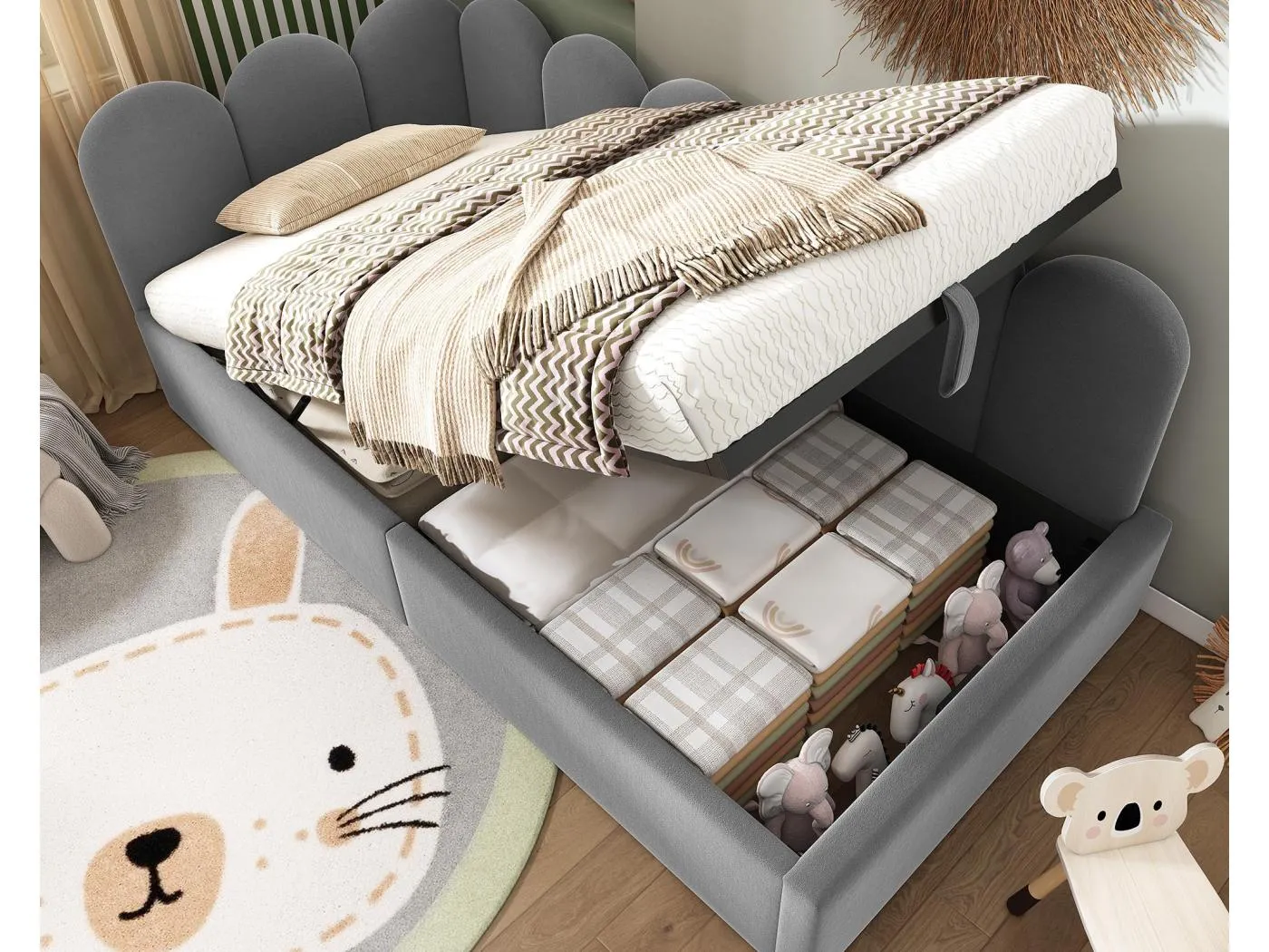 Schlafsofa mit Stauraum - Samtstoff - 90x190 cm - mit Lattenrost - Grau