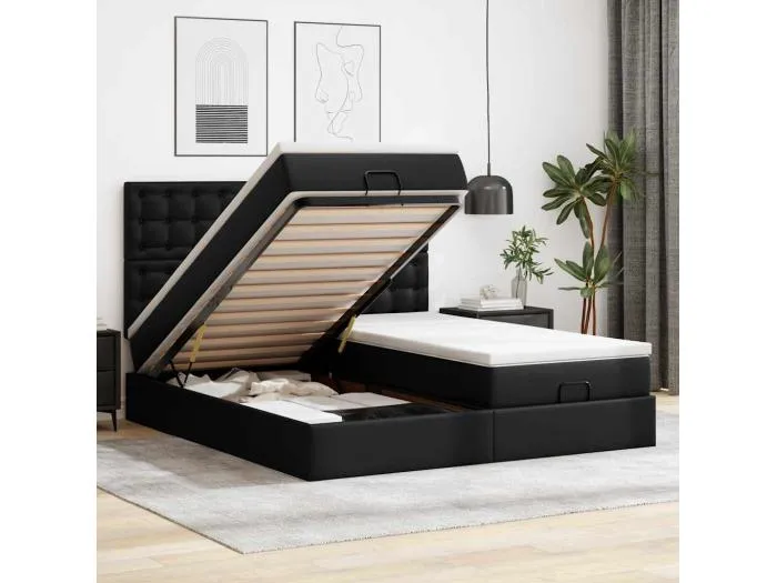 Ottoman-Bett mit Matratzen Schwarz 200x200 cm Kunstleder