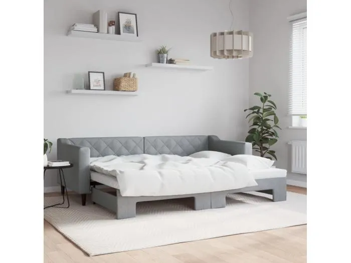 Tagesbett Ausziehbar Hellgrau 80x200 cm Stoff