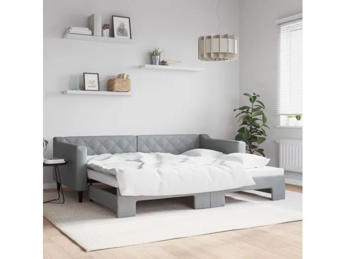 Tagesbett Ausziehbar Hellgrau 90x200 cm Stoff