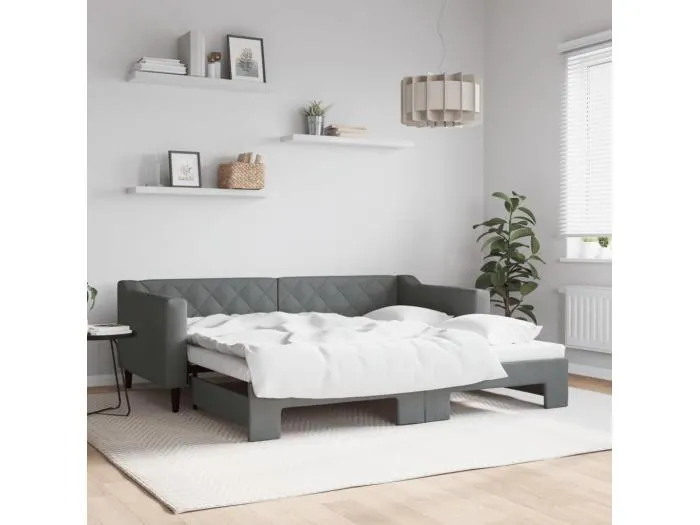 Tagesbett Ausziehbar Dunkelgrau 90x190 cm Stoff