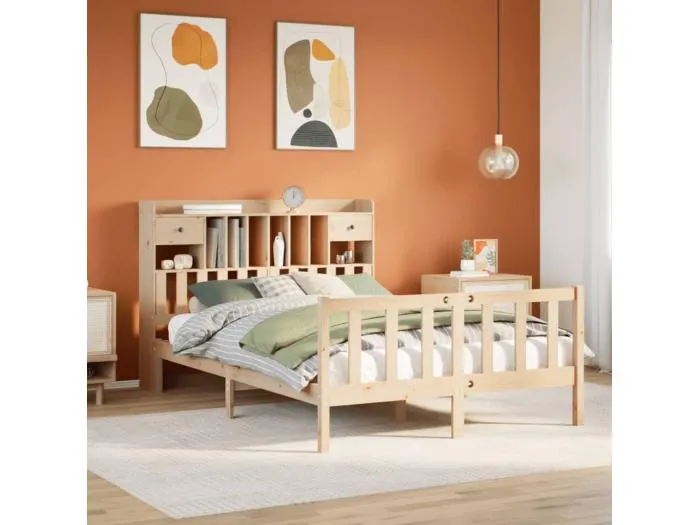 Massivholzbett mit Regal ohne Matratze 160x200 cm Kiefernholz