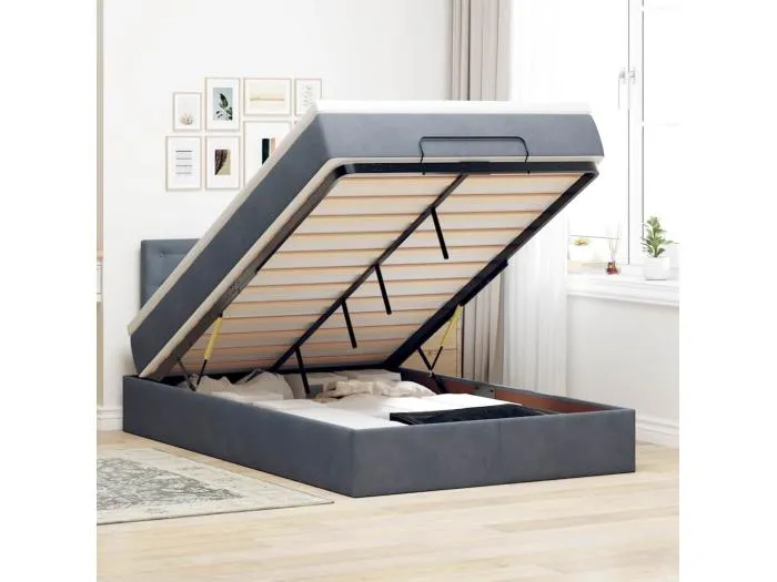 Ottoman-Bett mit Matratze & LEDs Dunkelgrau 120x200 cm Samt