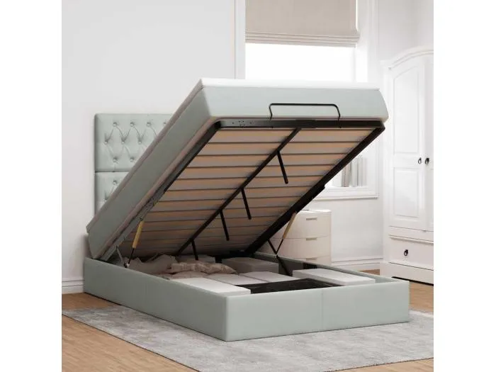 Ottoman-Bett mit Matratzen & LEDs Hellgrau 120x200 cm Samt