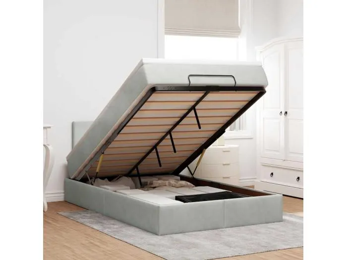 Ottoman-Bett mit Matratze Hellgrau 120x200 cm Samt