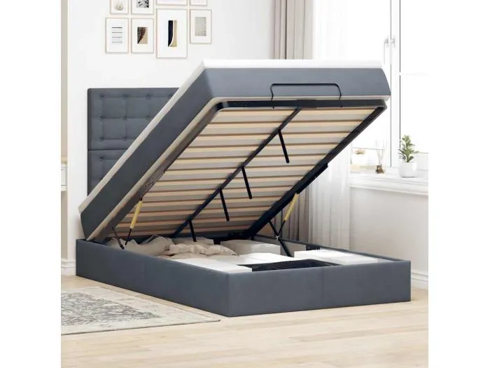 Ottoman-Bett mit Matratzen & LEDs Dunkelgrau 120x200 cm Samt