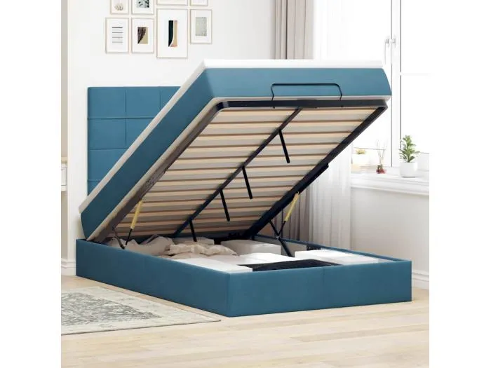 Ottoman-Bett mit Matratzen Dunkelblau 120x200 cm Samt