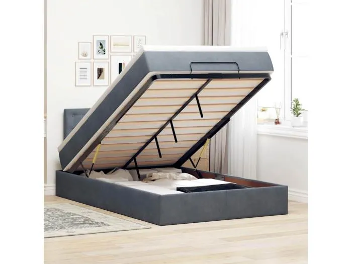 Ottoman-Bett mit Matratze Dunkelgrau 120x200 cm Samt